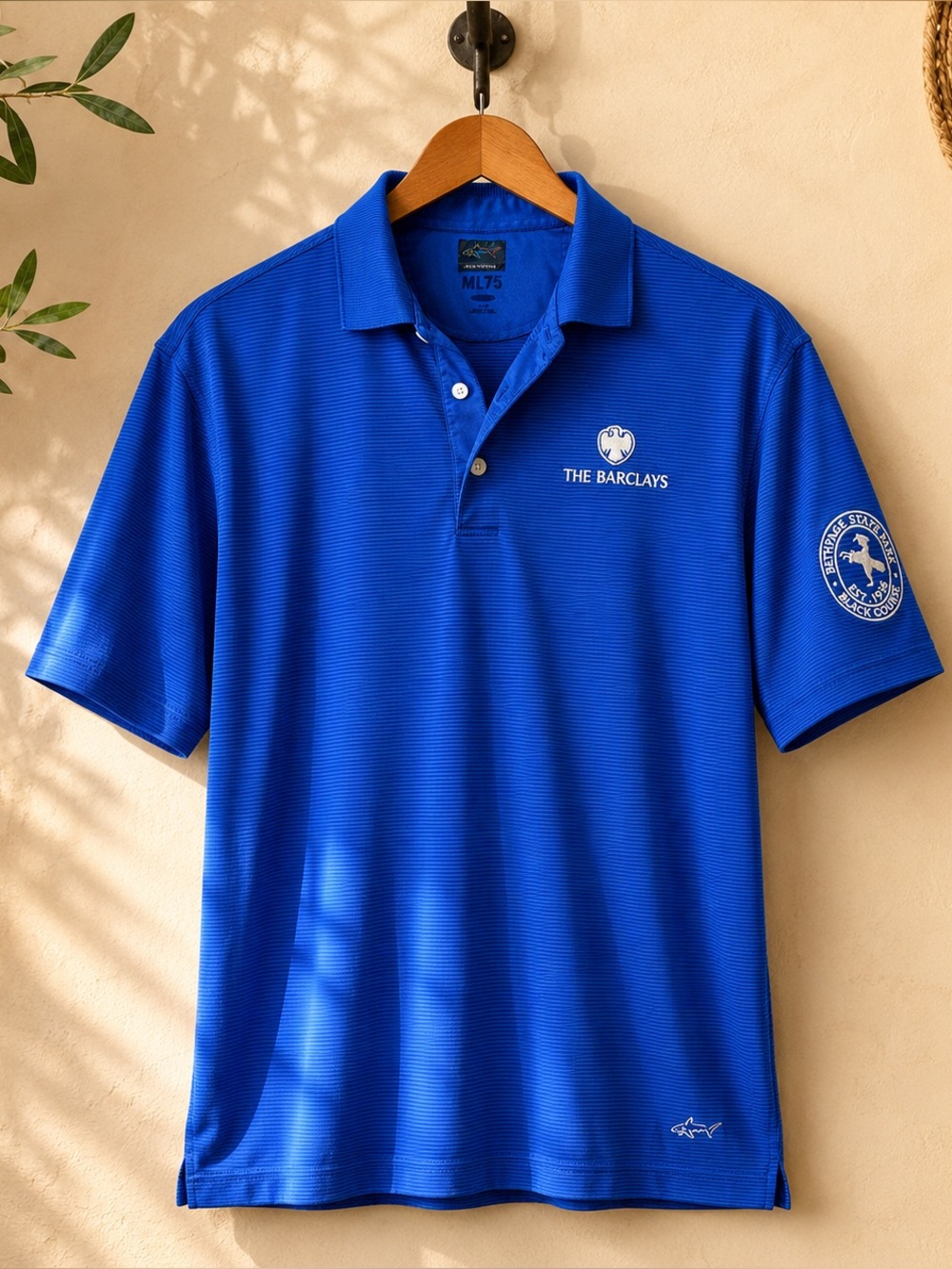 Greg Norman ML75 Bethpage Black Barclays Golf Polo Blue Stripe Men’s Large